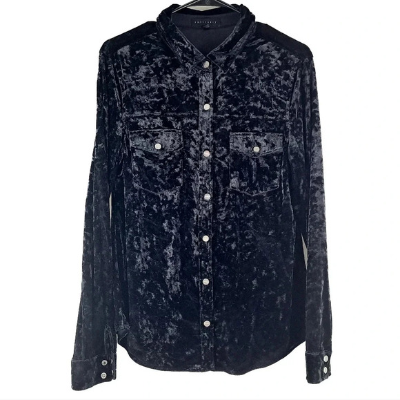 Sanctuary Tops - Sanctuary Womens Black Velour Snap Down Blouse with Snap Pockets Sz M